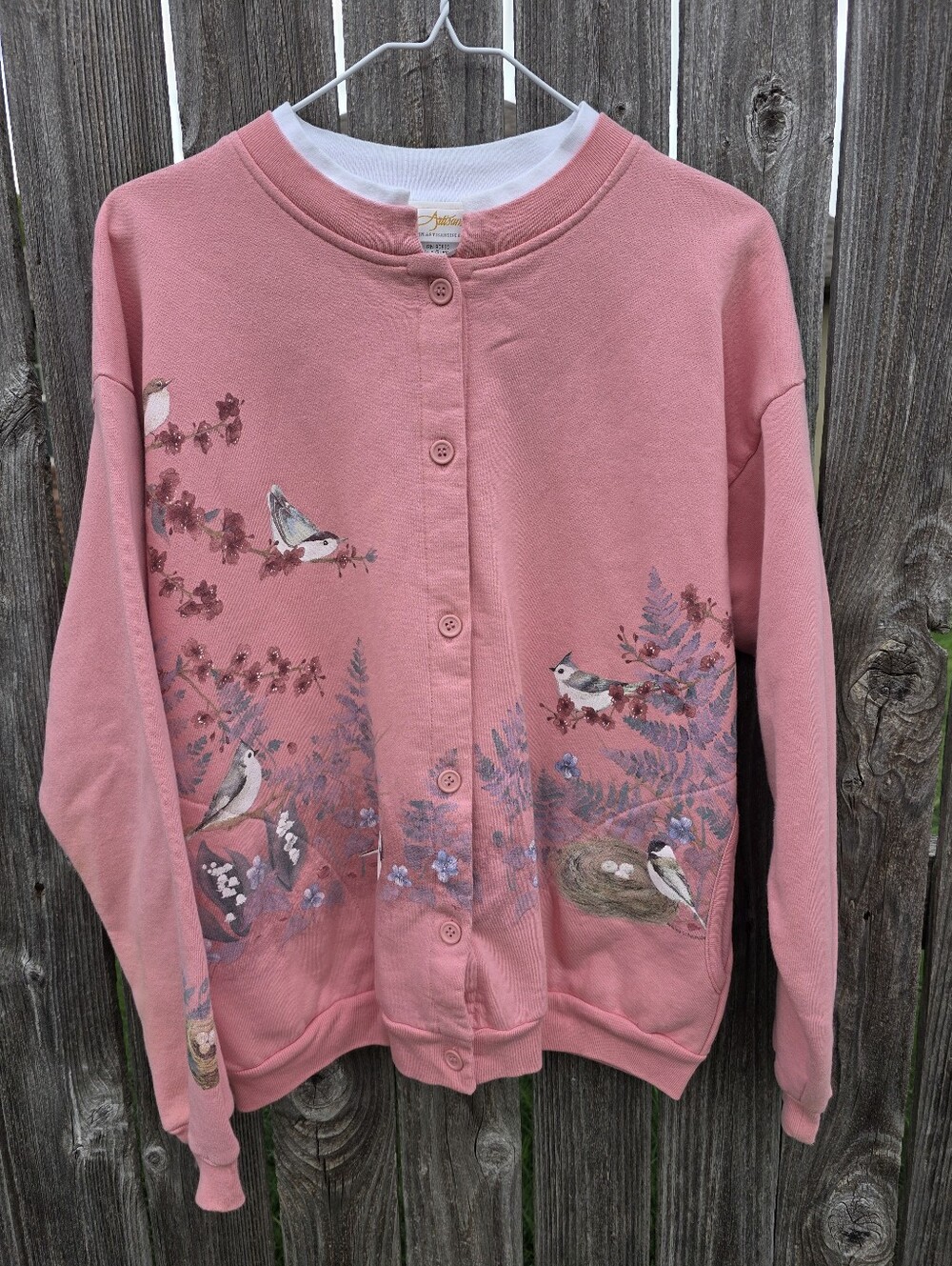 Artisans Pink Bird-Print Button Up Cardigan Jacket